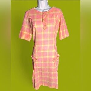 Vintage 1950’s/60’s bubble gum pink, white and yellow colored dress.
